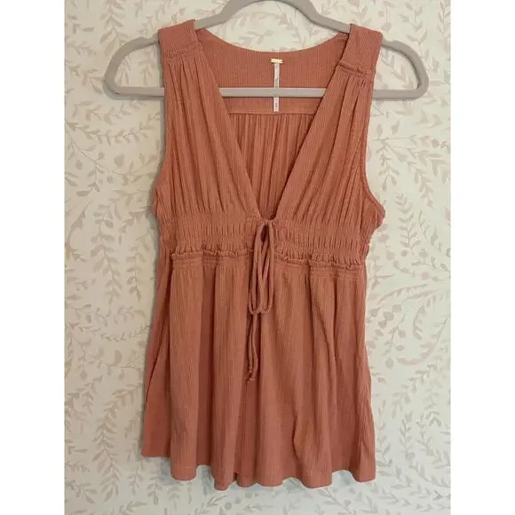 Free People Beach Bound Peach Boho Tank Top sz S - Picture 2 of 9